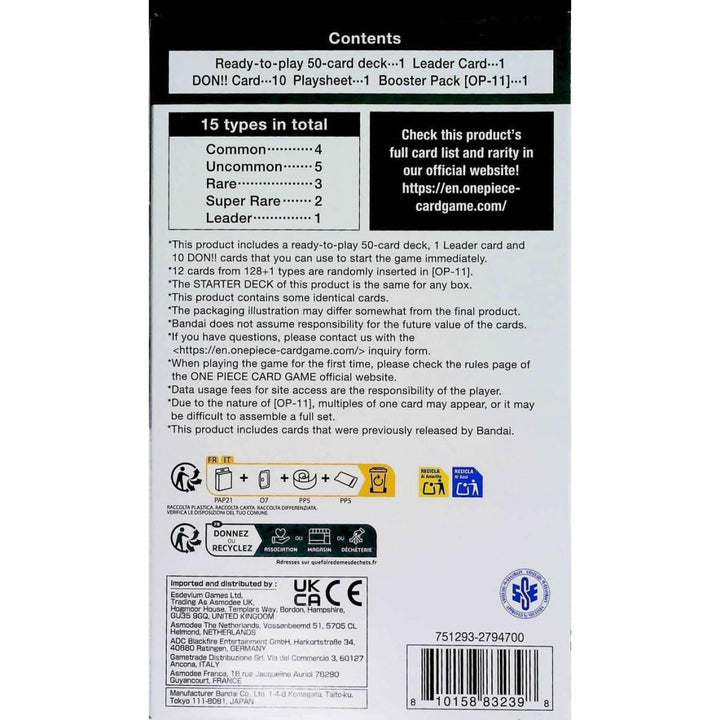 One Piece ST - 24 English New Sealed Jewelry Bonney Starter Deck Card Game Doflamingo Luffy. Exdevium Games trading as Asmodee UK. Each of the six Starter Deck Bundles include 1 50 - card deck ready to play, 1 leader card, 10 Don.. Cards, 1 Playsheet and 1 - The Oasis of Health