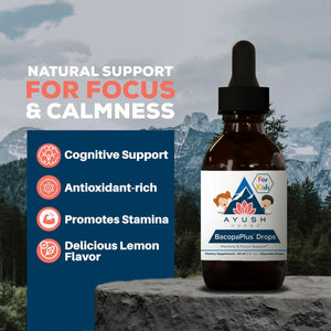 Dark Slate Gray Ayush Herbs BacopaPlus Drops for Kids - Kids Focus and Attention Supplement with Bacopa, Ashwagandha, Ginkgo, Support for Brain & Memory, Organic Ingredients - 2 Fl Oz (80 Servings)