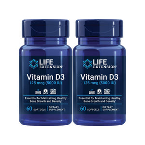 Life Extension Vitamin D3 125 Mcg (5000 Iu) – Promotes Bone Health, Brain Health and Immune Function – Non-GMO – Gluten-Free – Two Pack – 2 x 60 Softgels - The Oasis of Health