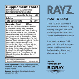 BIORAY RAYZ Life is Peachy, Peach Flavor - 2 fl oz - for Teens 12-18 Years Old - The Oasis of Health