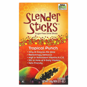 NOW Foods, Slender Sticks, Tropical Punch, 15 Calories Per Stick, Refreshingly Delicious, with Antioxidant Vitamins A,C, E, 12/Box
