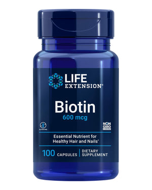Life Extension Biotin 600 mcg Vitamin B7 Support Supplement for Beautiful Hair, Nails & Beyond � Gluten-Free, Non-GMO - 100 Capsules