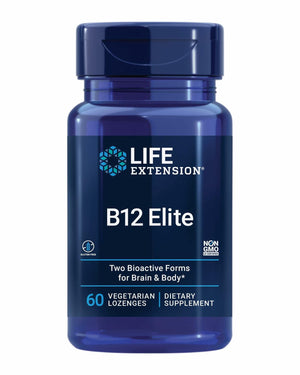 Life Extension B12 Elite, adenosylcobalamin, methylcobalamin, Two Active Forms for Brain Health & Dopamine Production, Non-GMO, Gluten-Free, Vegetarian, 60 lozenges