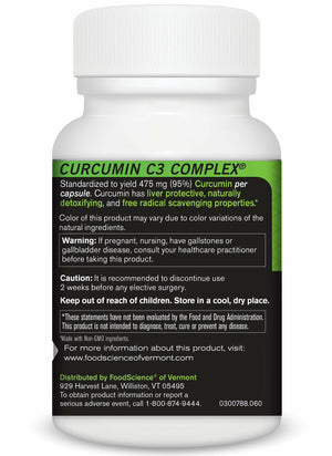 FoodScience of Vermont- Curcumin C3 Complex, 500 MG Capsules, 60 Count