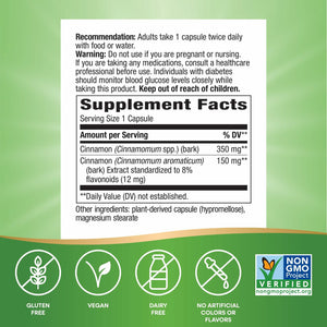 Nature's Way Premium Extract Cinnamon Standardized to 8% Flavonoids 60 Vcaps (Pack of 2)