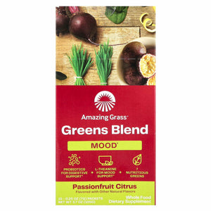 Amazing Grass Greens Blend Mood: Super Greens Powder Smoothie Mix for Mood, Relaxation & Stress Support with Organic Spirulina, Chlorella, Beet Root Powder, Digestive Enzymes & Probiotics, 15 Servings