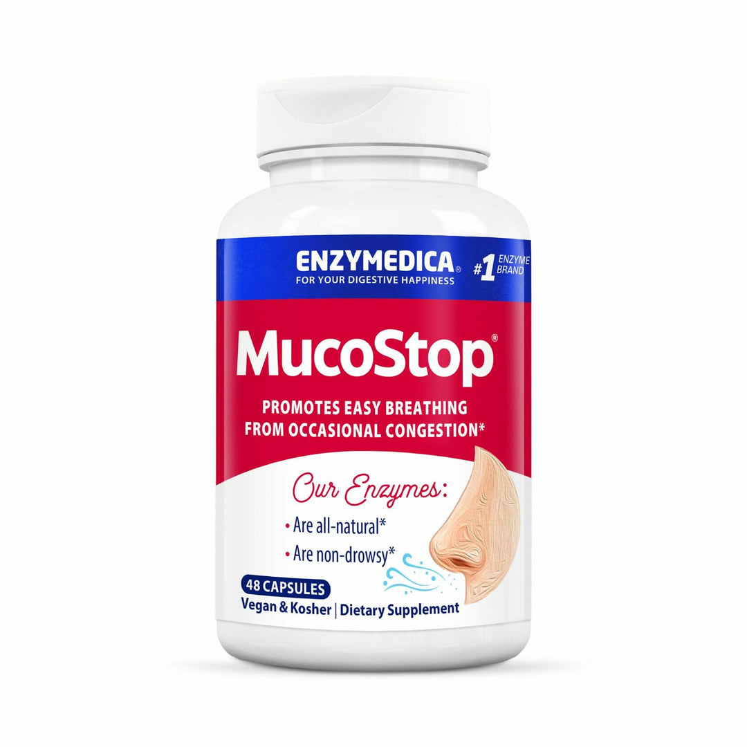 Enzymedica, MucoStop, Natural Enzyme Supplement, Relieves Seasonal or Occasional Congestion, Supports Easy Breathing, 48 Count - The Oasis of Health