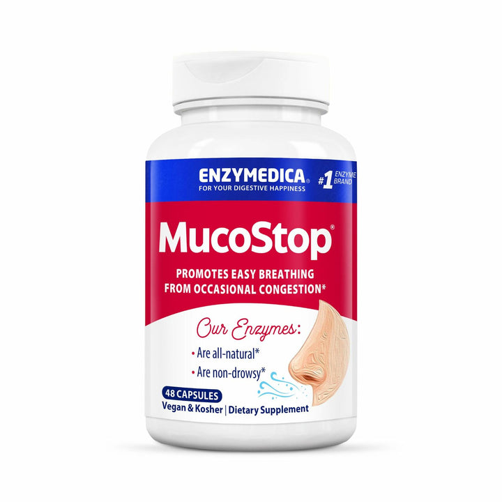 Enzymedica, MucoStop, Natural Enzyme Supplement, Relieves Seasonal or Occasional Congestion, Supports Easy Breathing, 48 Count - The Oasis of Health