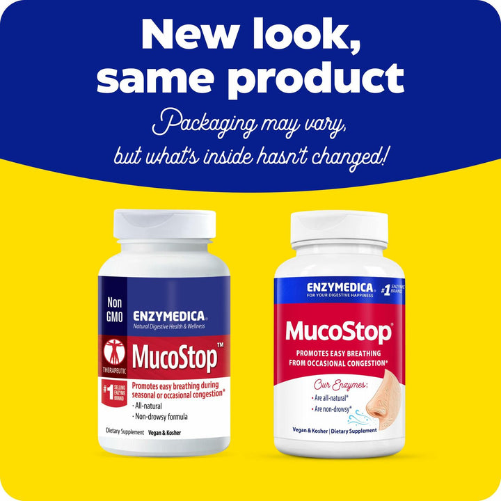 Enzymedica, MucoStop, Natural Enzyme Supplement, Relieves Seasonal or Occasional Congestion, Supports Easy Breathing, 48 Count - The Oasis of Health