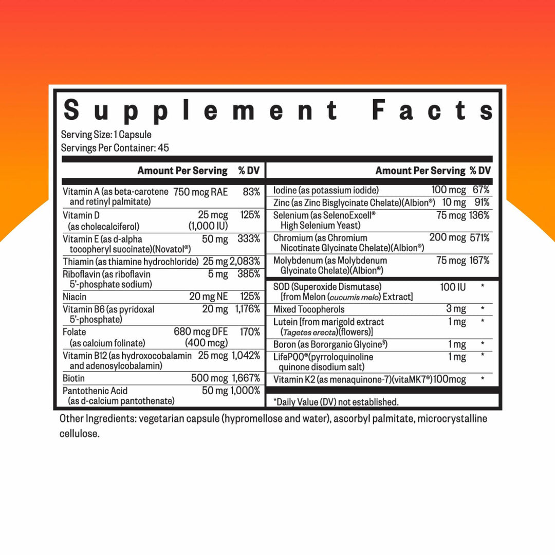 Seeking Health Multivitamin One MF - MTHFR Support Supplement with Calcium Folinate &amp; Vitamin B12 - Easy-to-Digest - Methyl-Free Vegetarian Capsule - 45 Veggie Capsules - The Oasis of Health