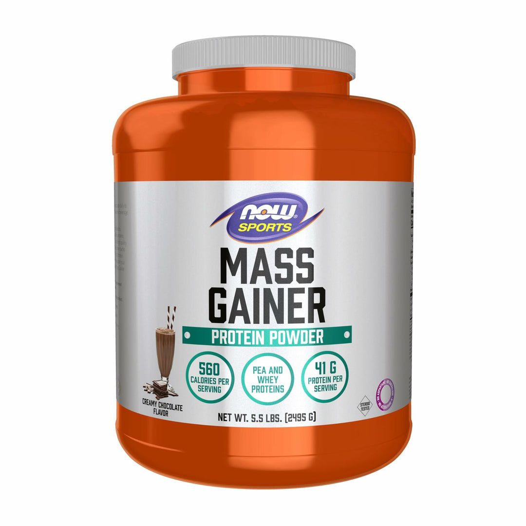 NOW Foods Sports Mass Gainer Protein Powder, Creamy Chocolate Flavor, Pea and Whey Protein Blend, 5.5 lbs. - The Oasis of Health