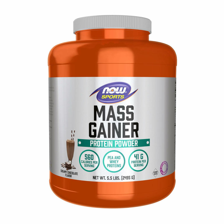 NOW Foods Sports Mass Gainer Protein Powder, Creamy Chocolate Flavor, Pea and Whey Protein Blend, 5.5 lbs. - The Oasis of Health
