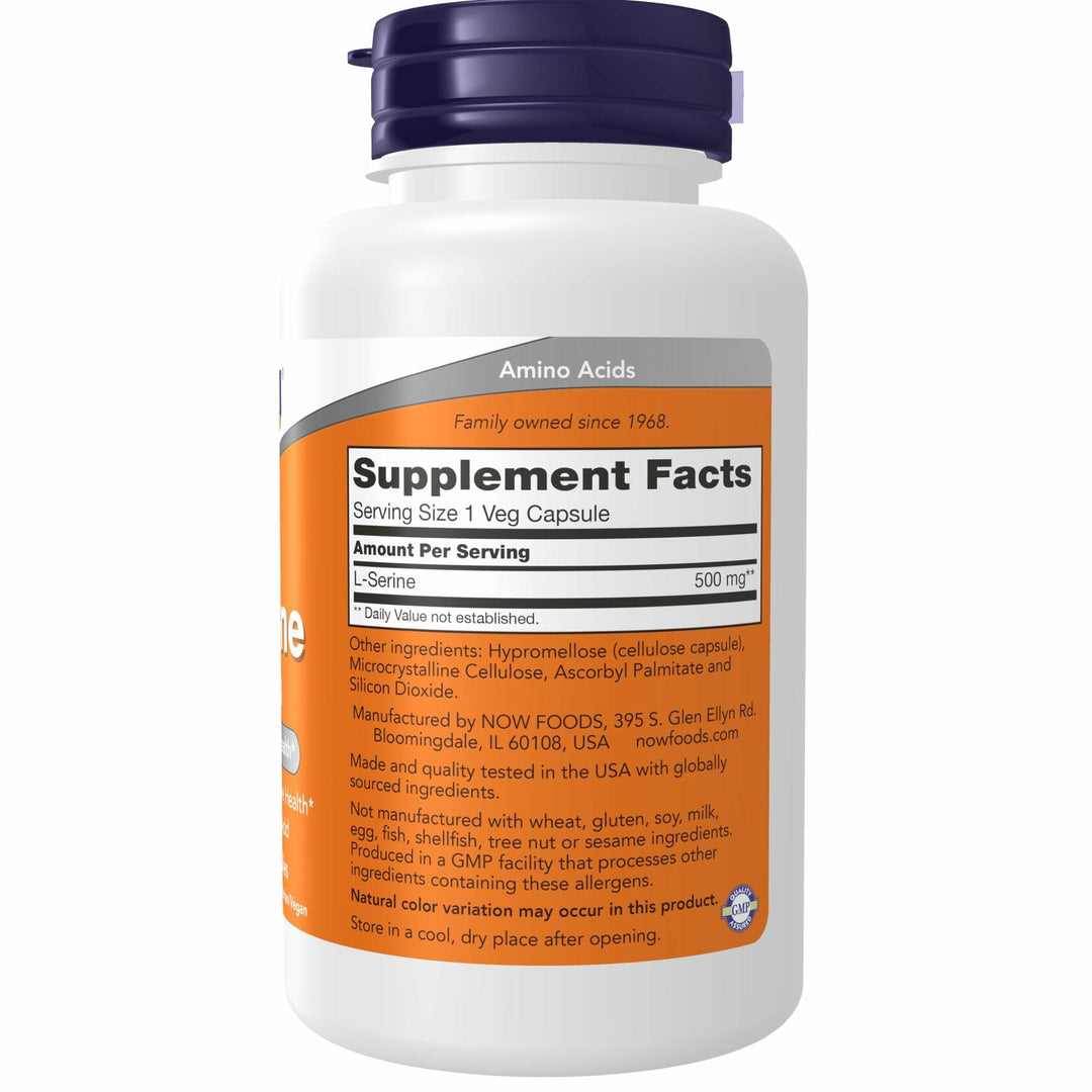 NOW Supplements, L-Serine 500 mg, Nervous System Health, 120 Veg Capsules - The Oasis of Health