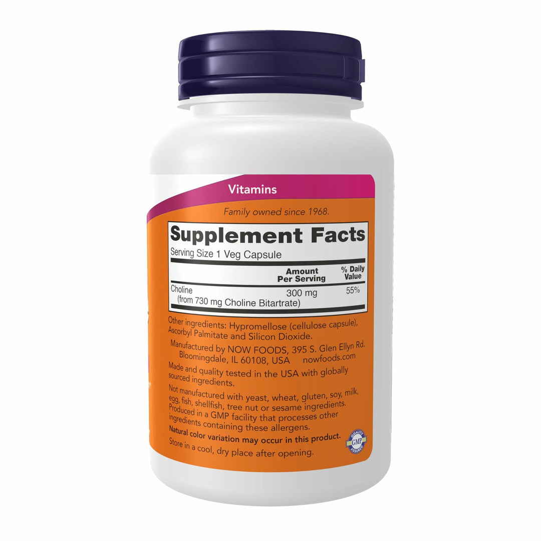 NOW Supplements Choline 300 mg, 100 Veg Capsules - Supports Nervous System and Liver Health, Vegan - The Oasis of Health