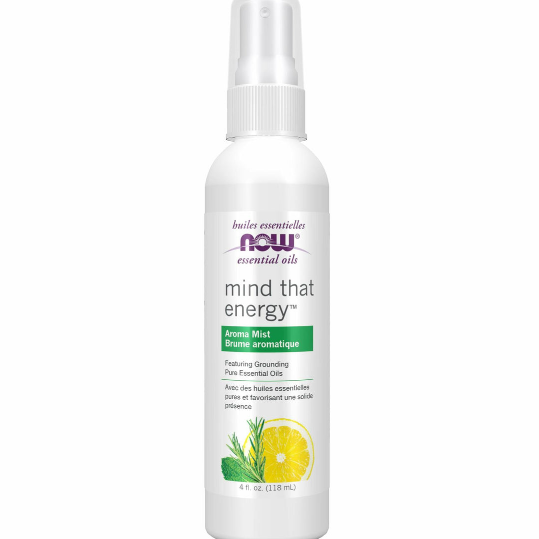 Now Essential Oils Mind That Energy Aroma Mist, 4 Fl. Oz - Peppermint, Lemon, Frankincense, Rosemary, Lavender, Sandalwood - Aromatherapy, Organic, Beige - The Oasis of Health