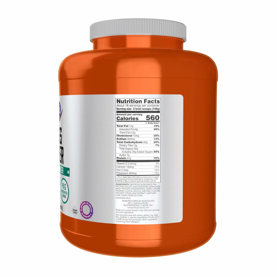 NOW Foods Sports Mass Gainer Protein Powder, Creamy Chocolate Flavor, Pea and Whey Protein Blend, 5.5 lbs. - The Oasis of Health