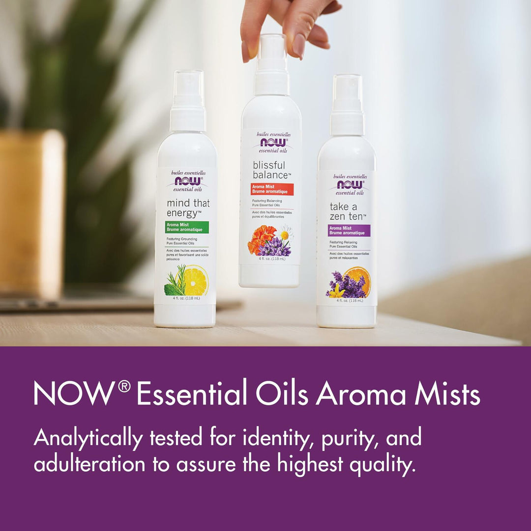Now Essential Oils Mind That Energy Aroma Mist, 4 Fl. Oz - Peppermint, Lemon, Frankincense, Rosemary, Lavender, Sandalwood - Aromatherapy, Organic, Beige - The Oasis of Health