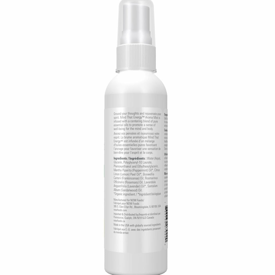 Now Essential Oils Mind That Energy Aroma Mist, 4 Fl. Oz - Peppermint, Lemon, Frankincense, Rosemary, Lavender, Sandalwood - Aromatherapy, Organic, Beige - The Oasis of Health