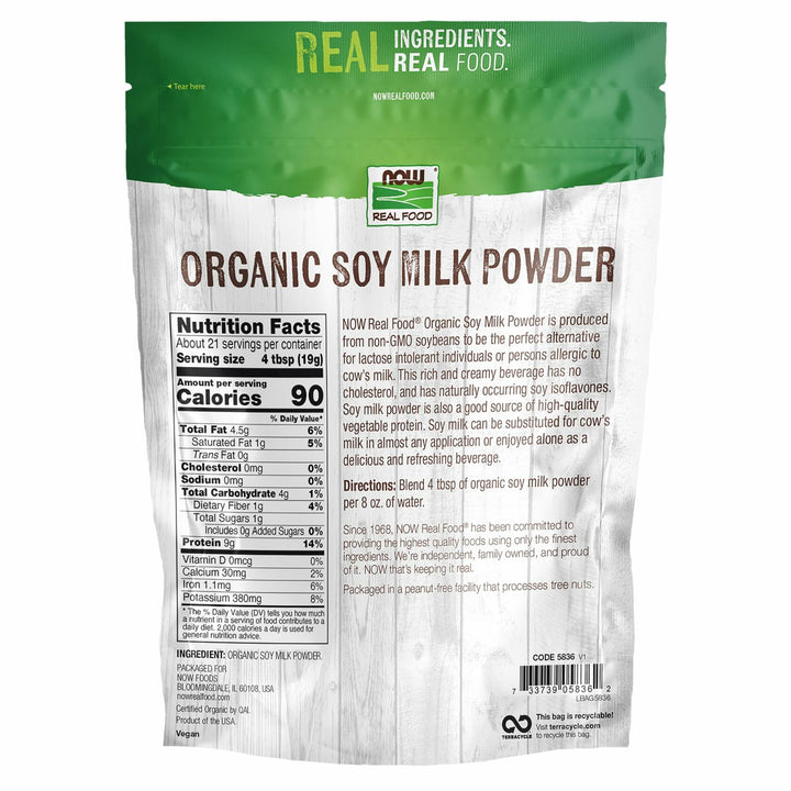 NOW Foods, Organic Soy Milk Powder, Instant Mix Dairy Alternative, Non-GMO, 14-Ounce - The Oasis of Health