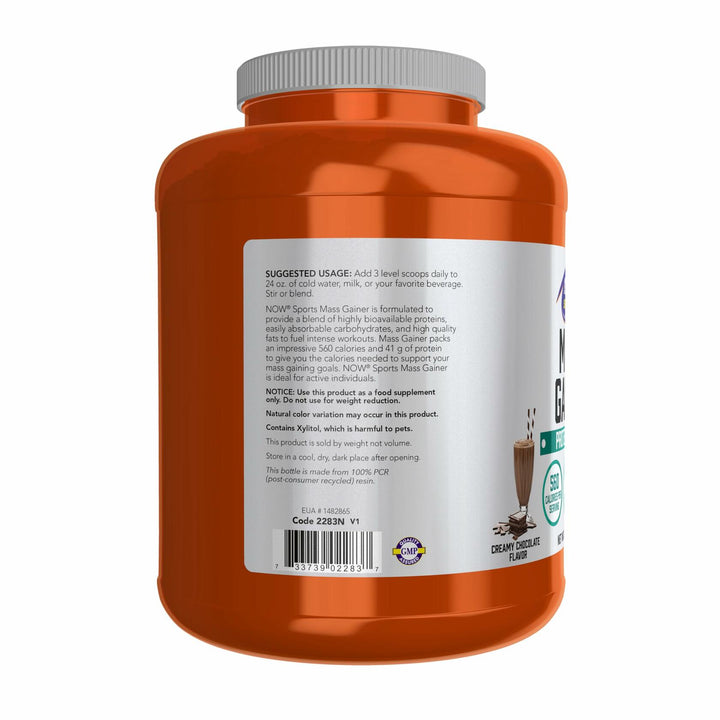 NOW Foods Sports Mass Gainer Protein Powder, Creamy Chocolate Flavor, Pea and Whey Protein Blend, 5.5 lbs. - The Oasis of Health