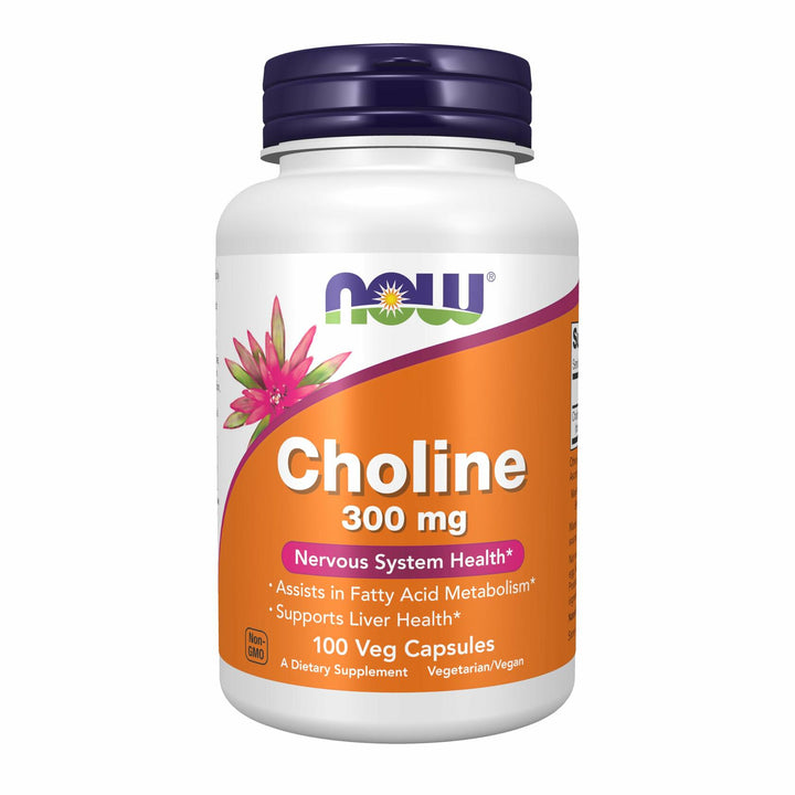 NOW Supplements Choline 300 mg, 100 Veg Capsules - Supports Nervous System and Liver Health, Vegan - The Oasis of Health