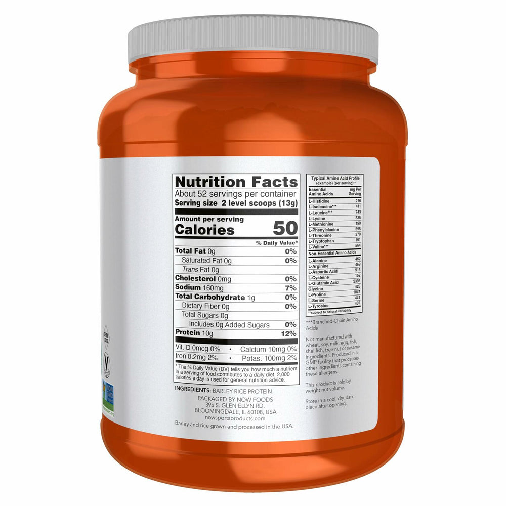 NOW Sports, Barley Rice Protein Powder, Unflavored, Highly Sustainable, 10 Grams Protein, 1.5 lbs. - The Oasis of Health