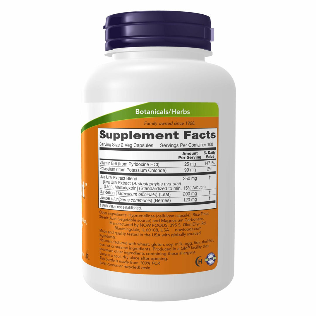 NOW Supplements, Water Out with Standardized Uva Ursi, Dandelion, Potassium and Vitamin B-6, 200 Veg Capsules - The Oasis of Health