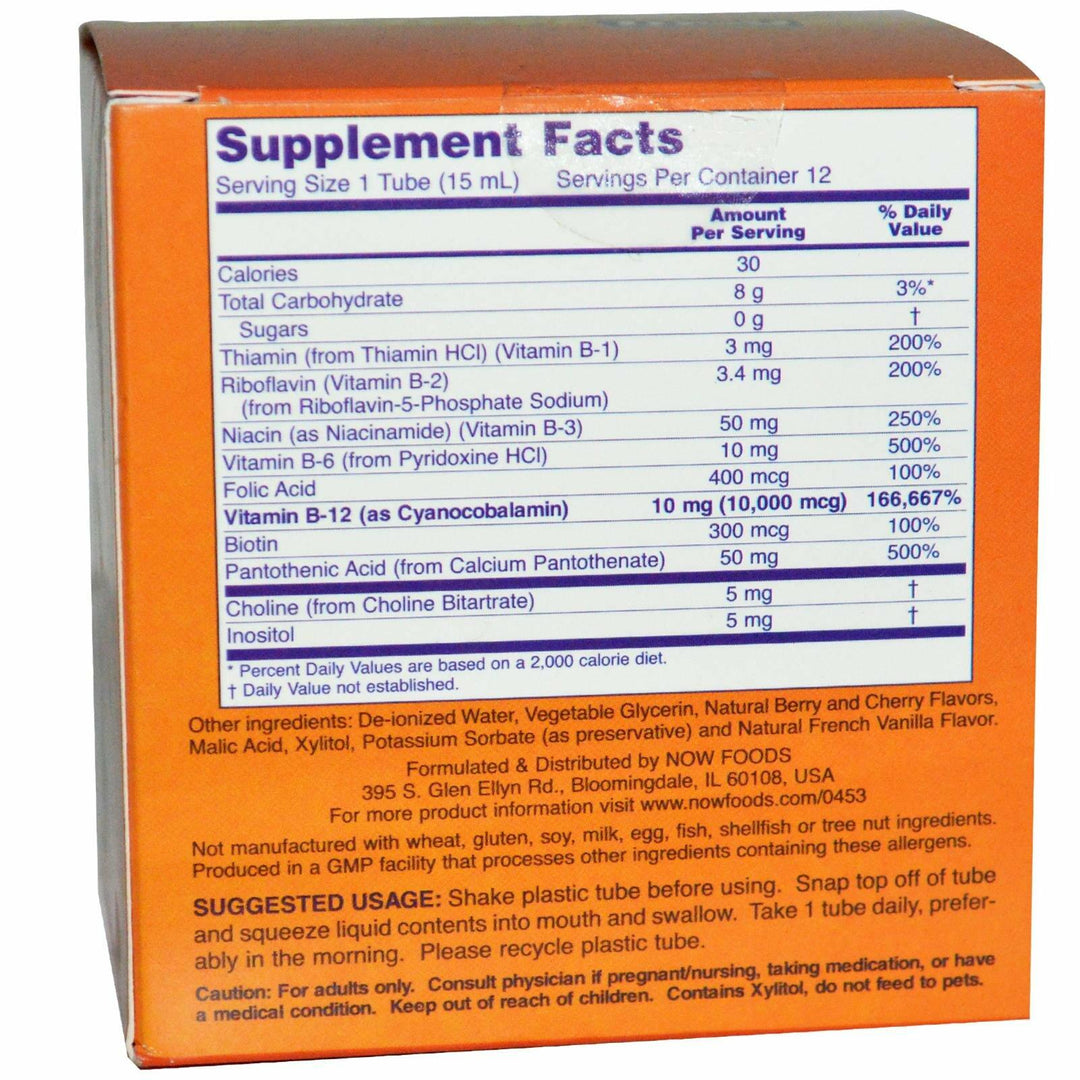 NOW Foods - Shots Liquid B12 Energy Boost Shots Mixed Berry 10000 mcg. - 12 Vial(s) - The Oasis of Health