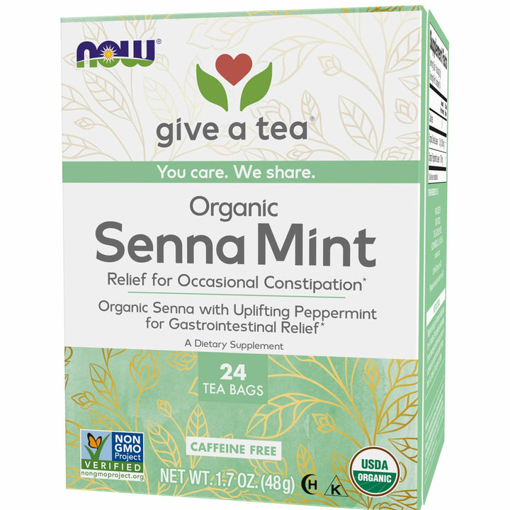 NOW Foods, Give a Tea™ Organic Senna Mint Tea, Detoxing, Caffeine-Free, 24-Count - The Oasis of Health