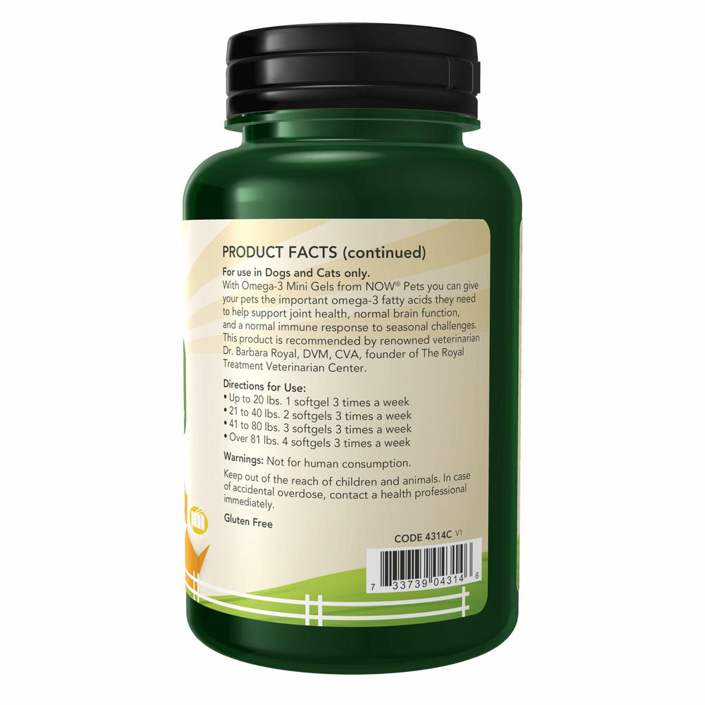 NOW Pet Health, Omega 3 Mini Gels Supplement, Formulated for Cats & Dogs, NASC Certified, 150 Softgels - The Oasis of Health