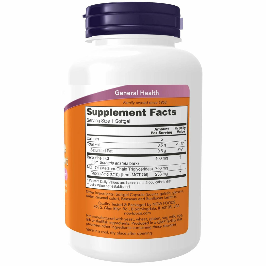 NOW Supplements, Berberine Glucose Support, Combined with MCT Oil for Optimal Berberine Absorption, 60 Softgels - The Oasis of Health
