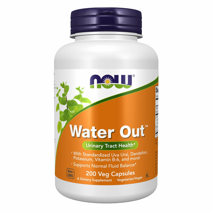 NOW Supplements, Water Out with Standardized Uva Ursi, Dandelion, Potassium and Vitamin B-6, 200 Veg Capsules - The Oasis of Health