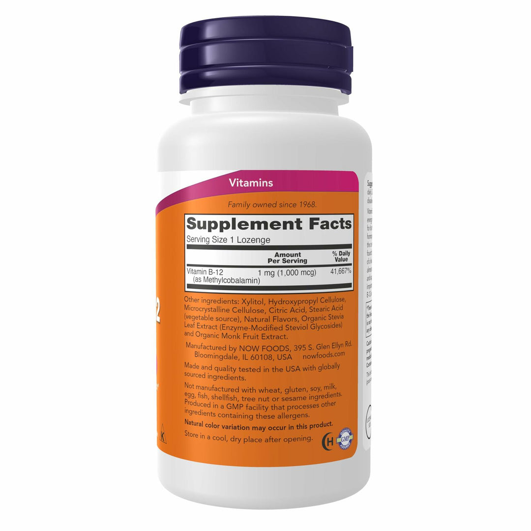 NOW Supplements, Methyl B-12 (Methylcobalamin) 1,000 mcg, Nervous System Health*, 250 Lozenges - The Oasis of Health