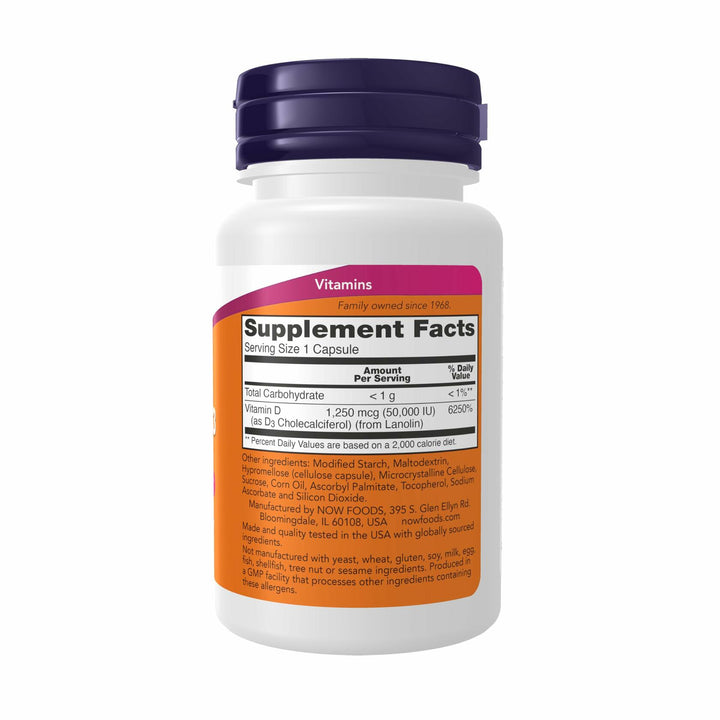 NOW Supplements, Vitamin D3 50,000 IU, 15 Veg Capsules - The Oasis of Health