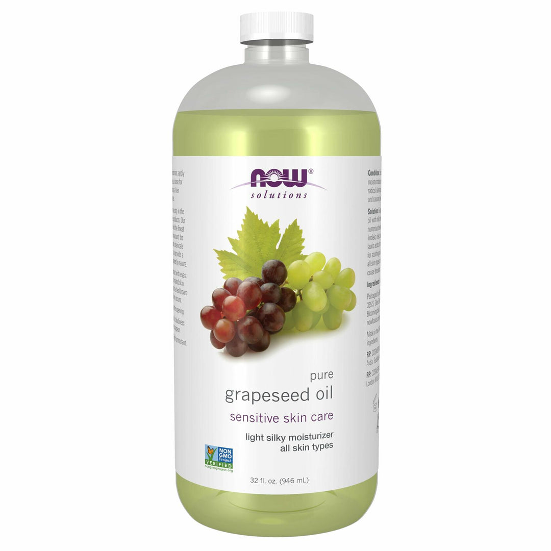 NOW Solutions, Grapeseed Oil, Skin Care for Sensitive Skin, Light Silky Moisturizer for All Skin Types, 32-Ounce - The Oasis of Health