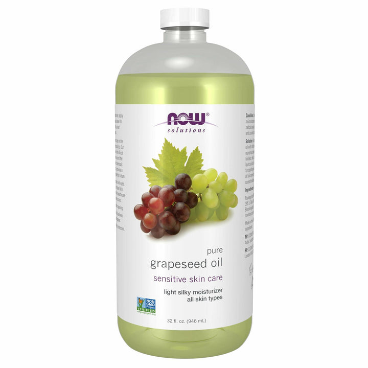 NOW Solutions, Grapeseed Oil, Skin Care for Sensitive Skin, Light Silky Moisturizer for All Skin Types, 32-Ounce - The Oasis of Health