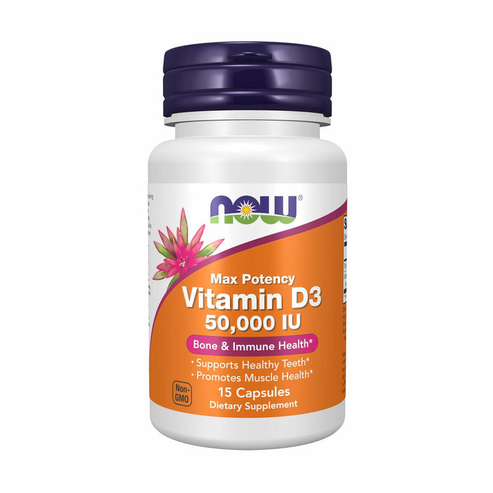 NOW Supplements, Vitamin D3 50,000 IU, 15 Veg Capsules - The Oasis of Health