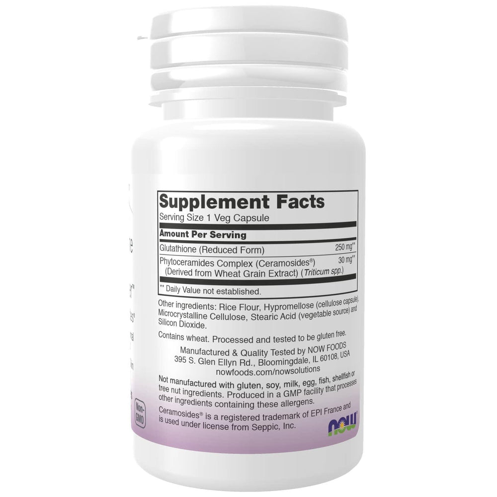Glutathione Skin Brightener with Ceramosides Now Foods 30 VCaps - The Oasis of Health