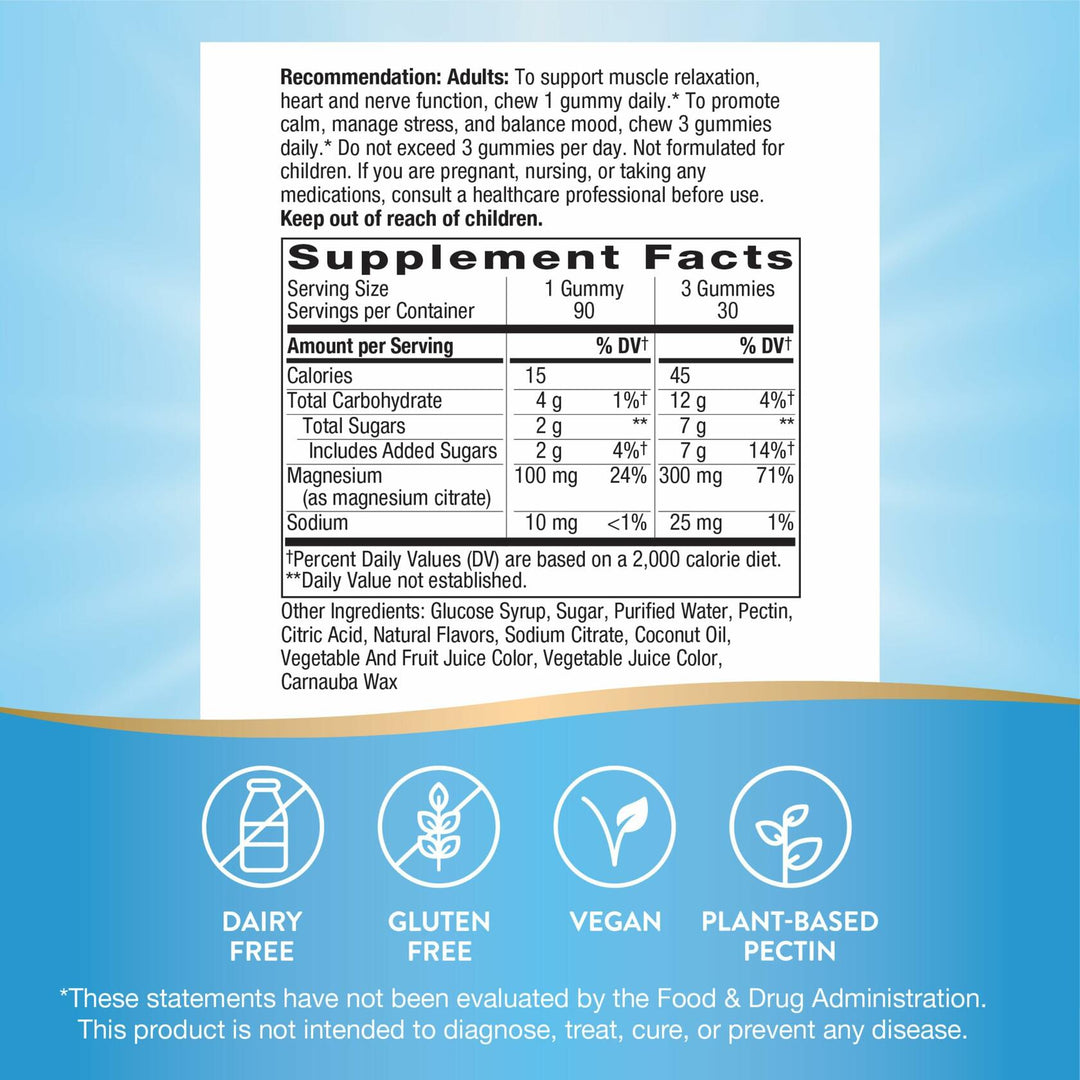 Nature’s Way Magnesium Gummies, Promotes Calm*, with Magnesium Citrate, Raspberry and Blackberry Flavored, 90 Gummies - The Oasis of Health