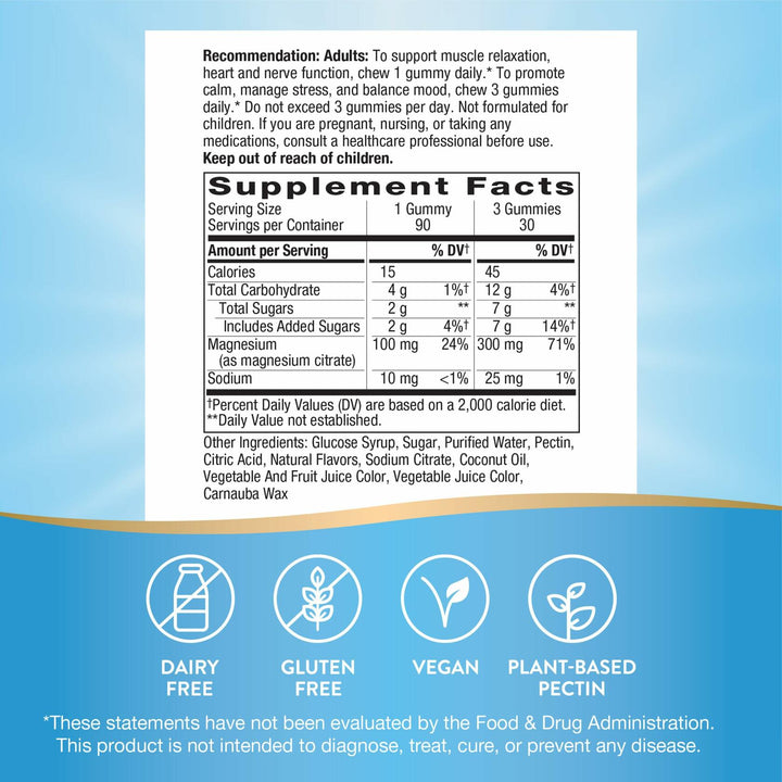 Nature’s Way Magnesium Gummies, Promotes Calm*, with Magnesium Citrate, Raspberry and Blackberry Flavored, 90 Gummies - The Oasis of Health
