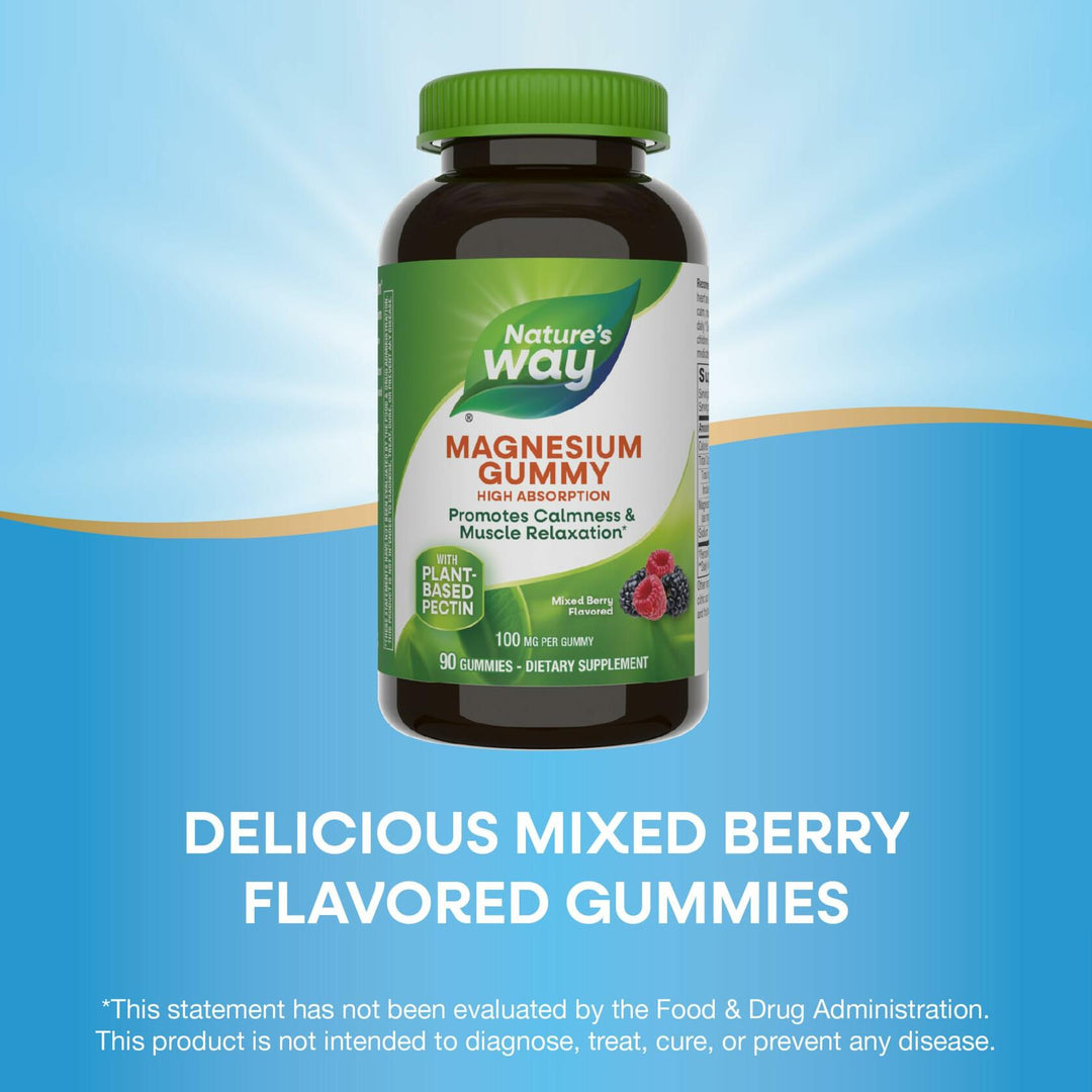 Nature’s Way Magnesium Gummies, Promotes Calm*, with Magnesium Citrate, Raspberry and Blackberry Flavored, 90 Gummies - The Oasis of Health