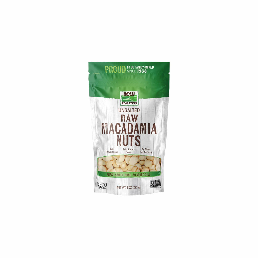 NOW Foods, Raw Macadamia Nuts, Unsalted, Good Source of Fiber, Non-GMO Project Verified, 8-Ounce (Packaging May Vary) - The Oasis of Health