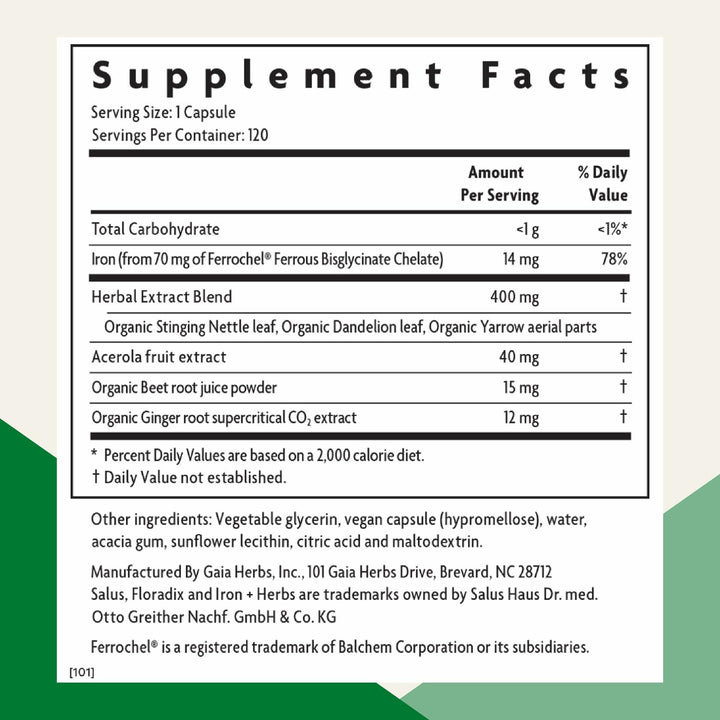 Floradix Iron + Herbs - Iron Supplement for Healthy Energy Support* - Supports Red Blood Cell Formation - Vegan, Non-GMO, Gluten-Free, Soy-Free - 120 Liquid Phyto-Caps - The Oasis of Health