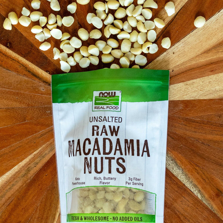 NOW Foods, Raw Macadamia Nuts, Unsalted, Good Source of Fiber, Non-GMO Project Verified, 8-Ounce (Packaging May Vary) - The Oasis of Health