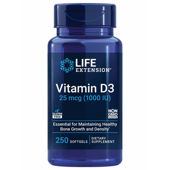 Life Extension Vitamin D3 25 mcg (1000 IU), Immune System Support, Bone Health, Whole-Body Health, Value Size, Gluten-Free, Non-GMO, 250 softgels - The Oasis of Health