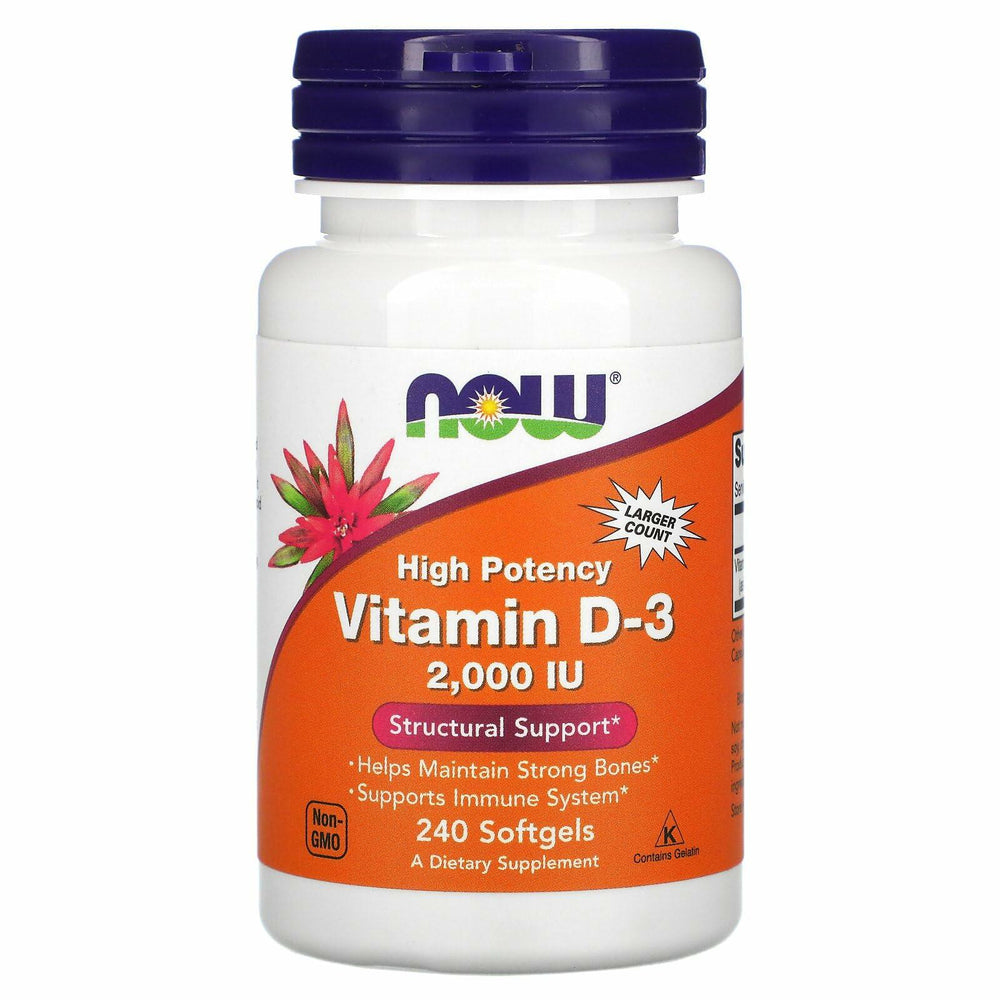 NOW Foods Vitamin D-3, 50 mcg (2,000 IU), 240 Softgels, 3 Pack - The Oasis of Health