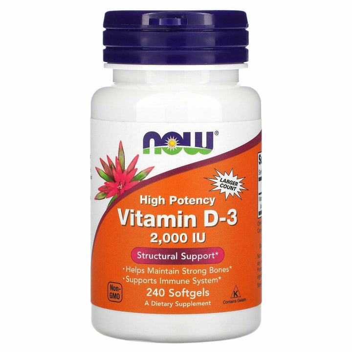 NOW Foods Vitamin D-3, 50 mcg (2,000 IU), 240 Softgels, 3 Pack - The Oasis of Health