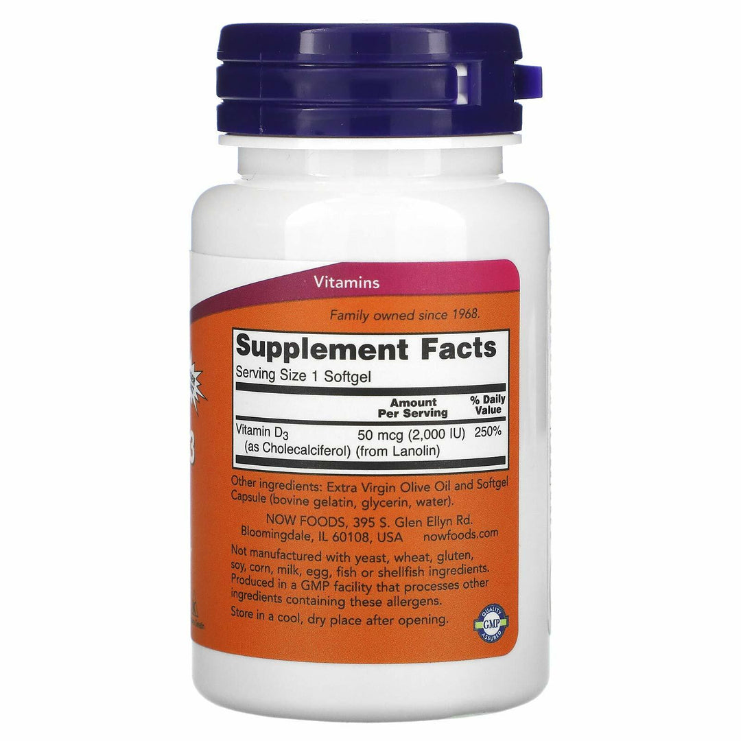 NOW Foods Vitamin D-3, 50 mcg (2,000 IU), 240 Softgels, 3 Pack - The Oasis of Health