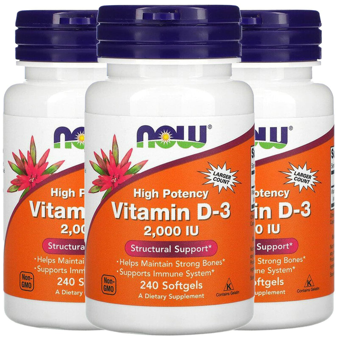 NOW Foods Vitamin D-3, 50 mcg (2,000 IU), 240 Softgels, 3 Pack - The Oasis of Health