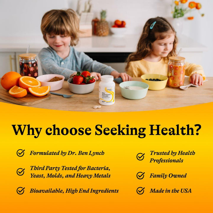 Seeking Health Kids Multivitamin Chewable, Formulated for Children’s Health, with L-5-MTHF L-Methylfolate, B12, Riboflavin, Vitamin A, Vegetarian (60 Chewable Tablets)* - The Oasis of Health